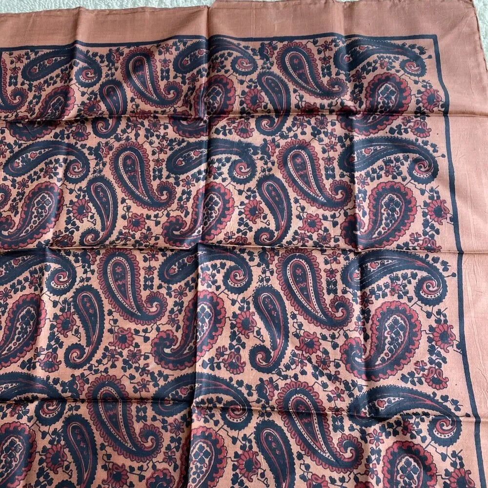 Vintage silk scarf black & brown paisley print 24